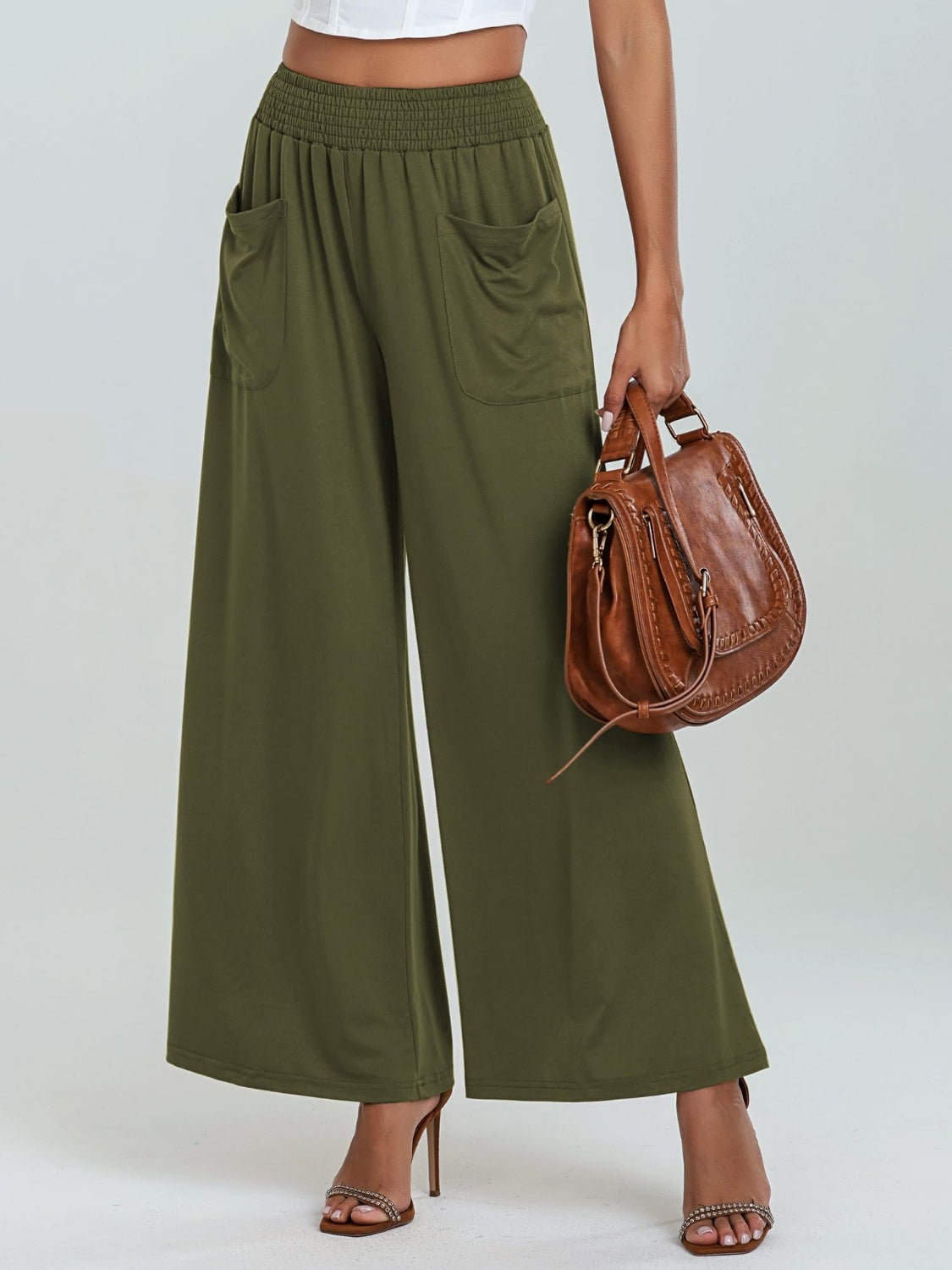 Pocketed Elastic Waist Wide Leg Pants