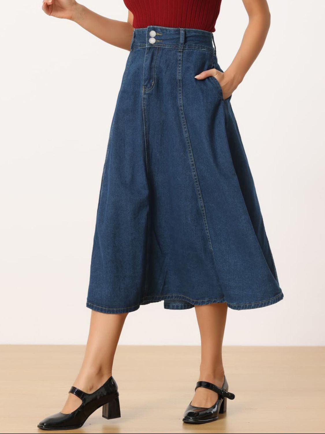 High Rise Denim Skirt with Pockets