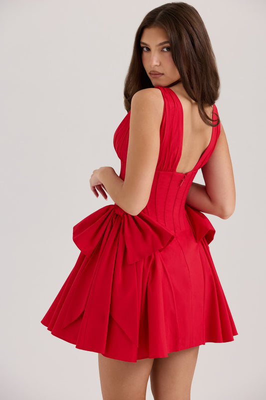 Bow V-Neck Sleeveless Mini Dress